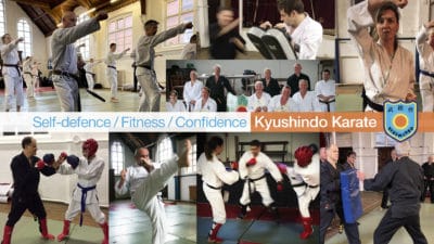 Montage of people demonstrating karate moves