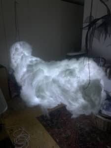 A photo of the finished cloud. They look white and fluffy. It glows with internal lights